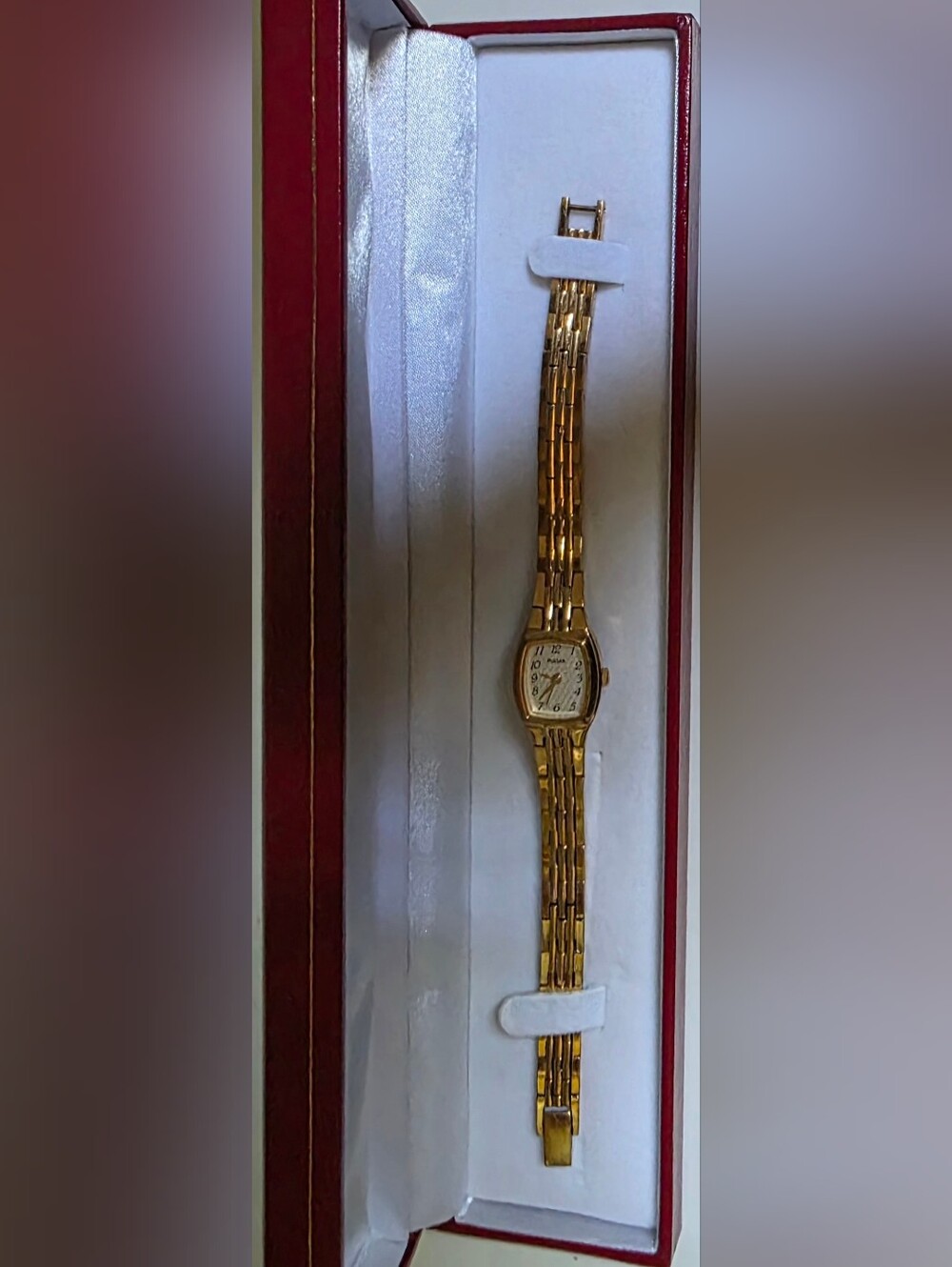 Vintage Pulsar Gold Tone Women's Link Bracelet Watch with White Face